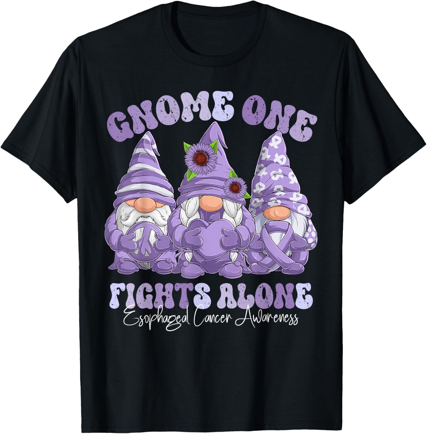 Esophageal Cancer Awareness Month Periwinkle Ribbon Gnomies T-Shirt - T-Shirt | Black