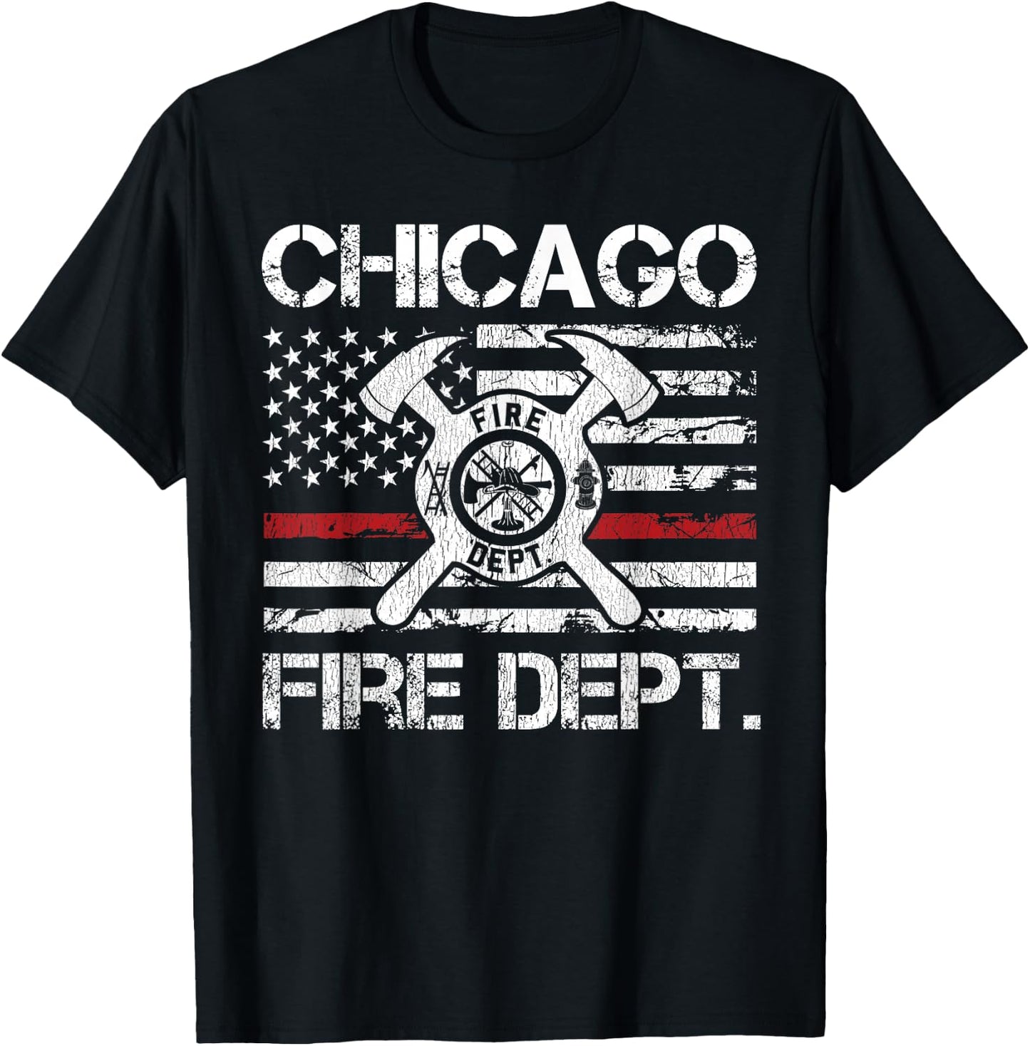 Chicago Illinois Fire Department Thin Red Line Fireman T-Shirt - T-Shirt | Black