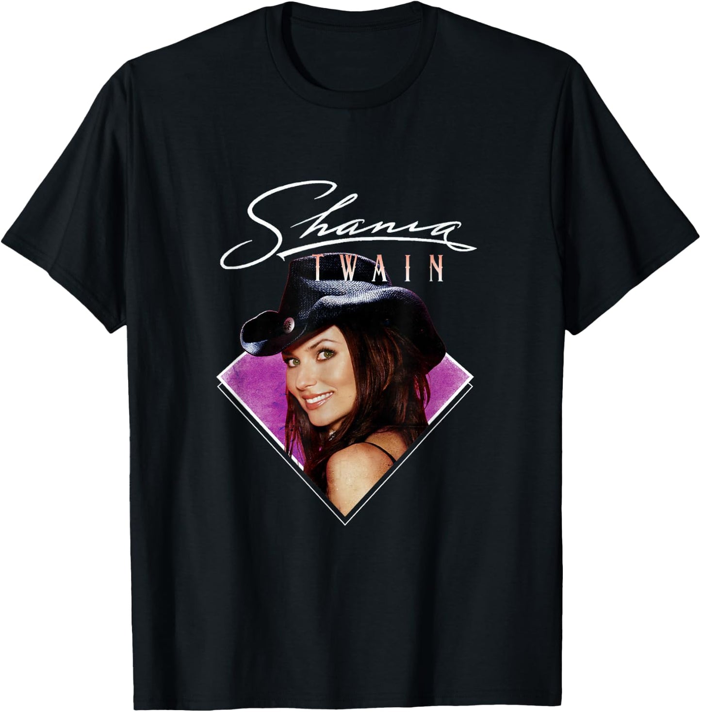 Official Shania Twain Purple Photo White Text T-Shirt - T-Shirt | Black