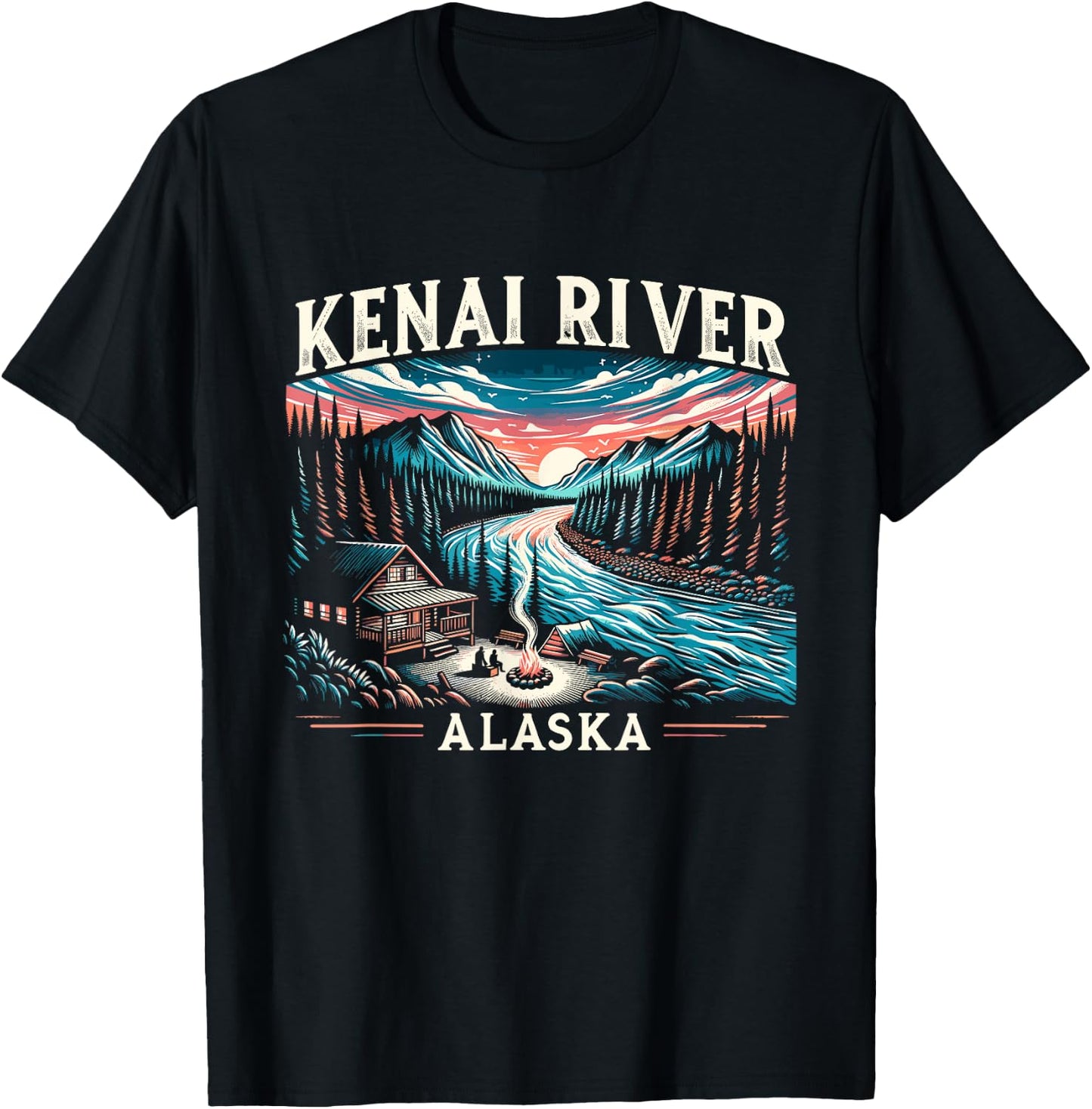 Kenai River Alaska AK Salmon Fishing Camping Hiking Retro T-Shirt - T-Shirt | Black