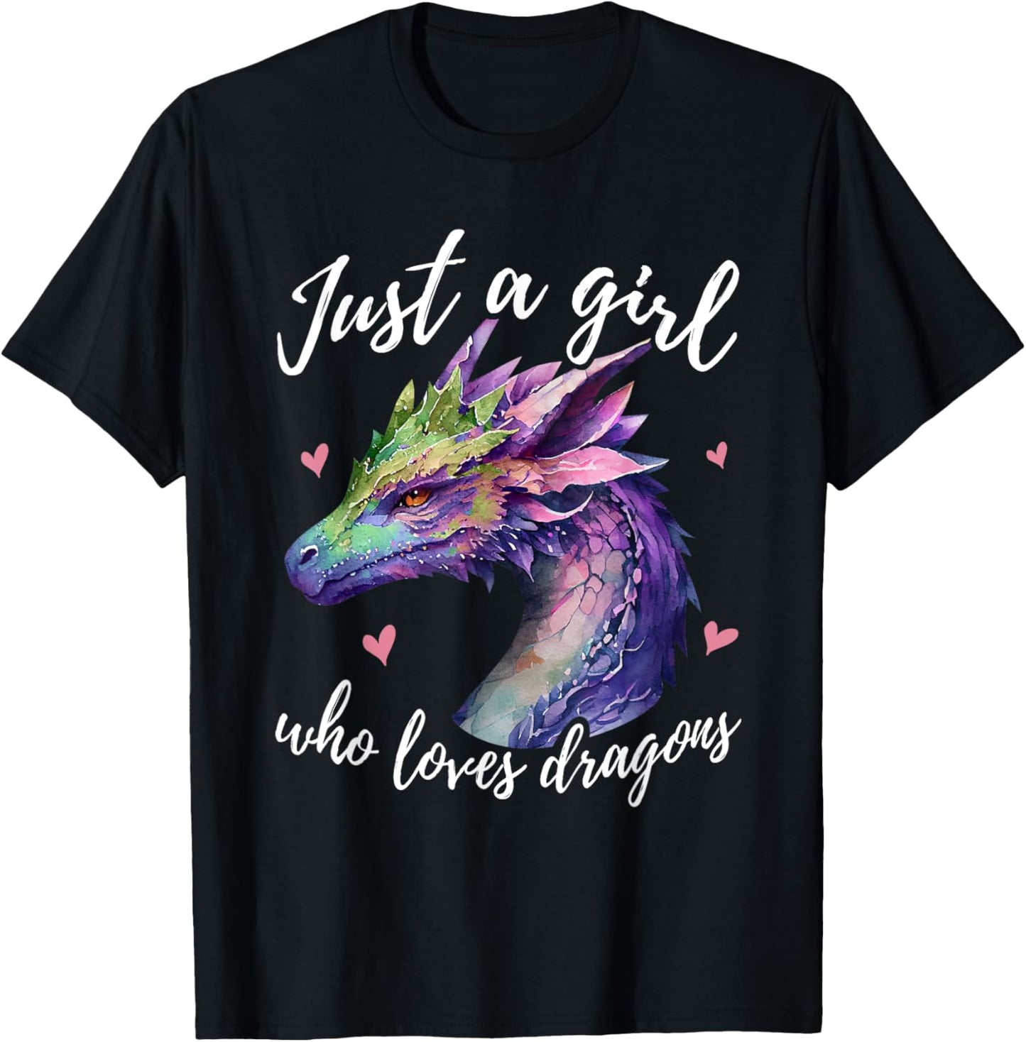 Just A Girl Who Loves Dragons - Cute Dragon Watercolor Art Small T-Shirt - T-Shirt | Black