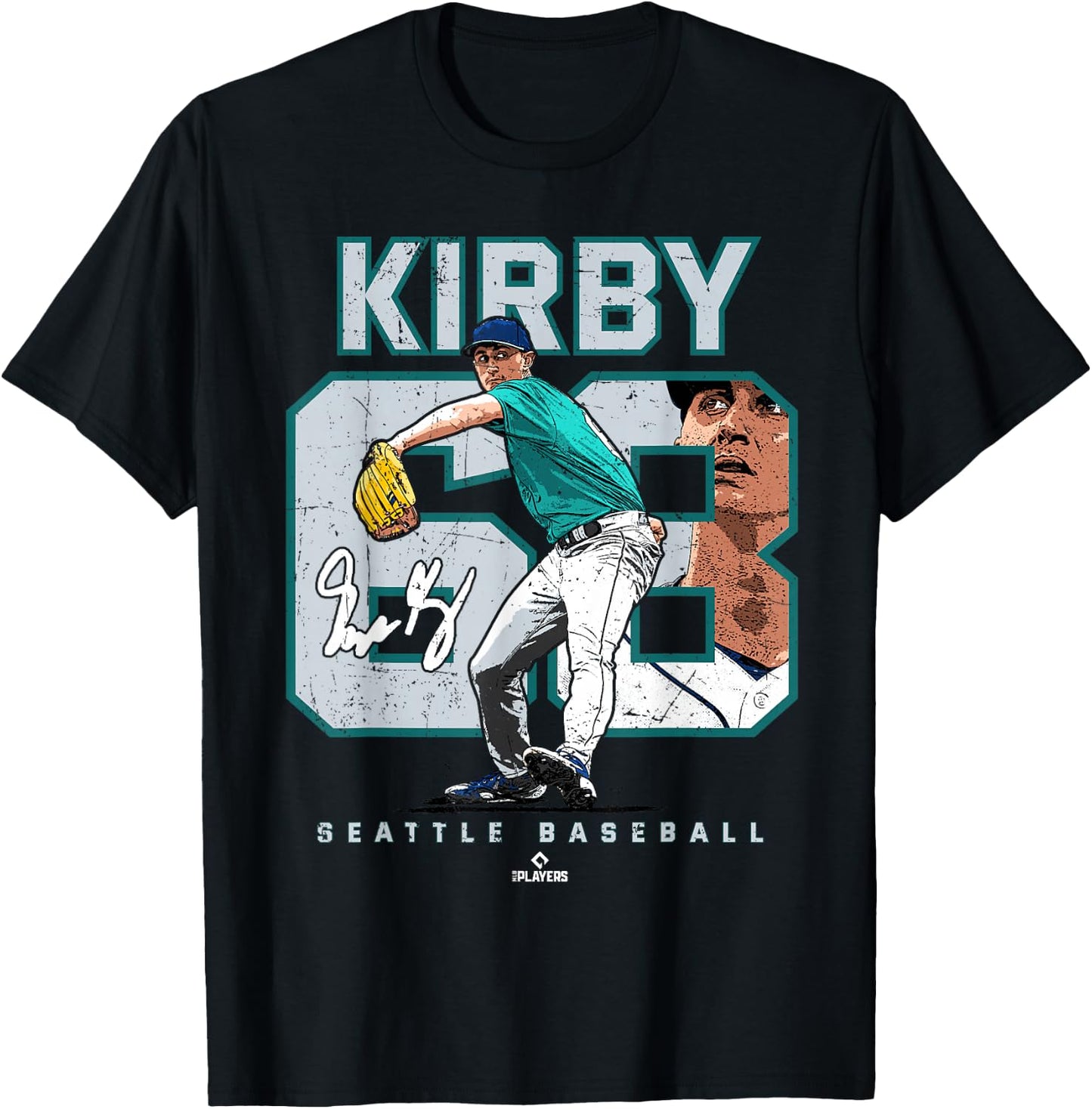 Number and Portrait George Kirby Seattle MLBPA T-Shirt - T-Shirt | Black