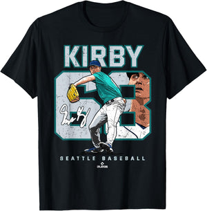Number and Portrait George Kirby Seattle MLBPA T-Shirt - T-Shirt | Black