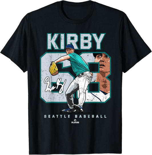 Number and Portrait George Kirby Seattle MLBPA T-Shirt - T-Shirt | Black