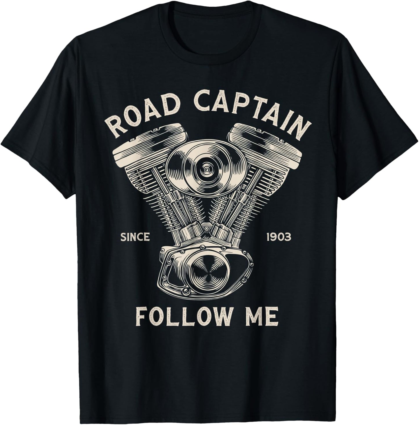 Road Captain Follow Me Motorcycle Club Leader Front Print T-Shirt - T-Shirt | Black