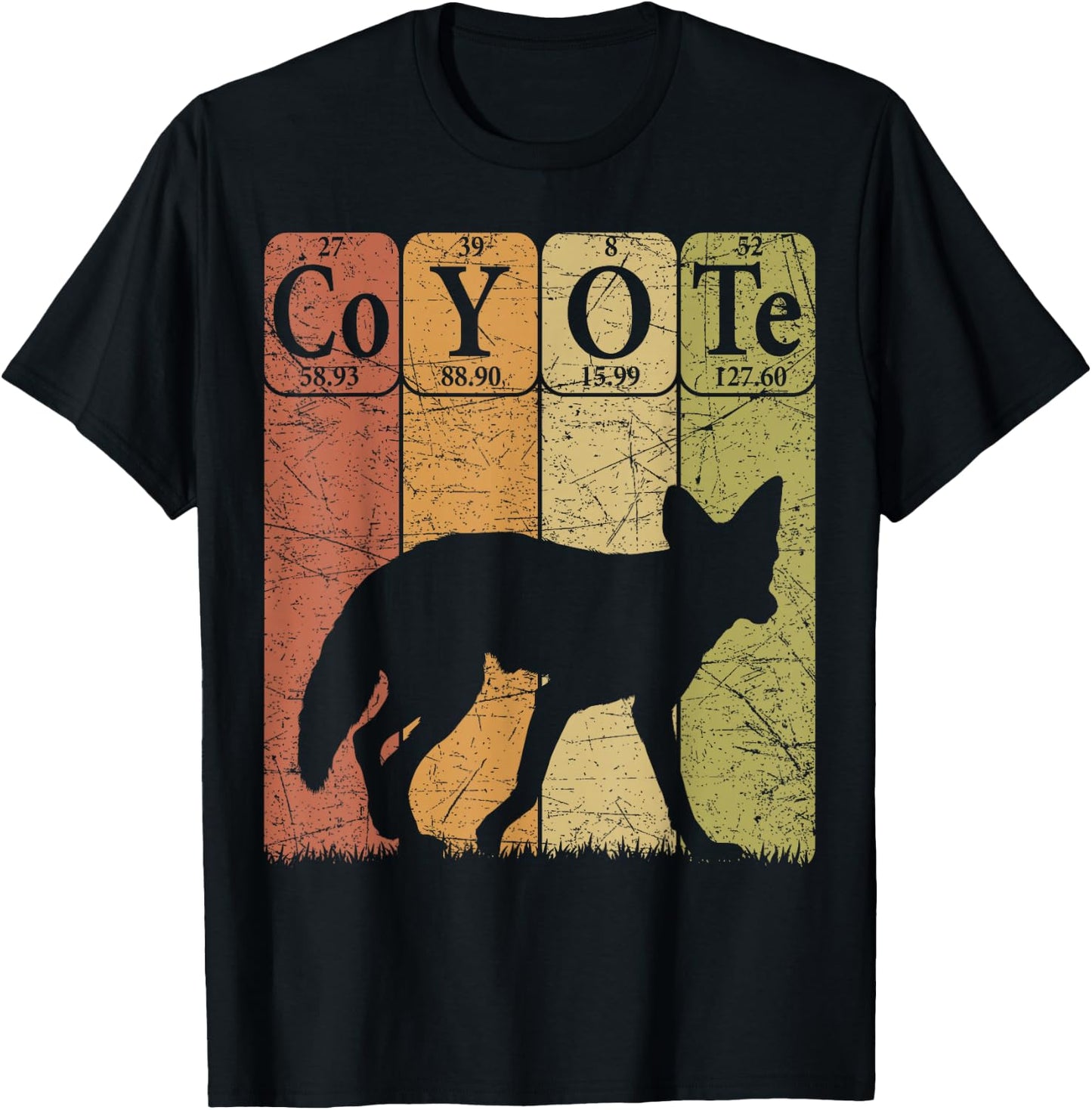 Coyote Periodic Table Elements Wild Animal Coyote Vintage T-Shirt - T-Shirt | Black