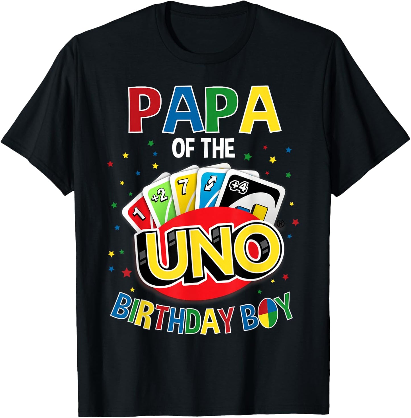 Papa of The Birthday Boy Uno Game B-Day Family Party T-Shirt - T-Shirt | Black