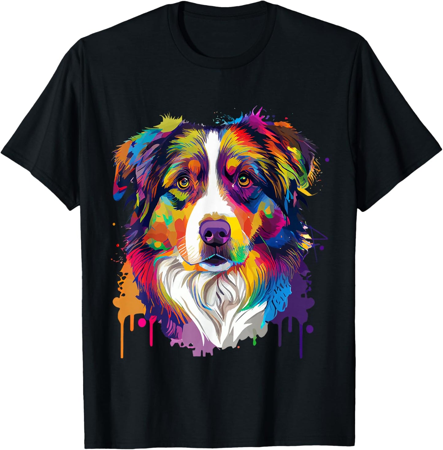 Colorful Australian Shepherd Pop Art Tie Dye Tri Color T-Shirt - T-Shirt | Black