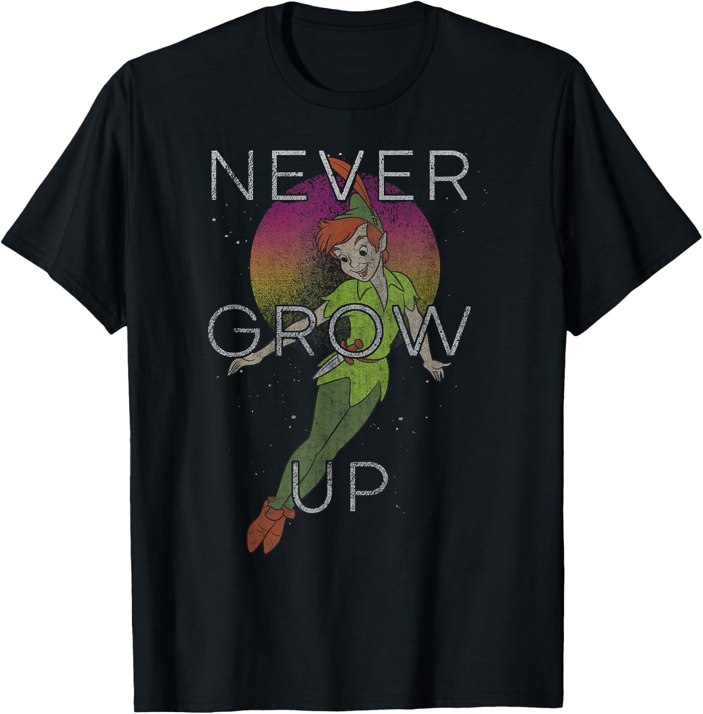 Disney Peter Pan Never Grow Up Peter Pan Vintage Quote T-Shirt - T-Shirt | Black