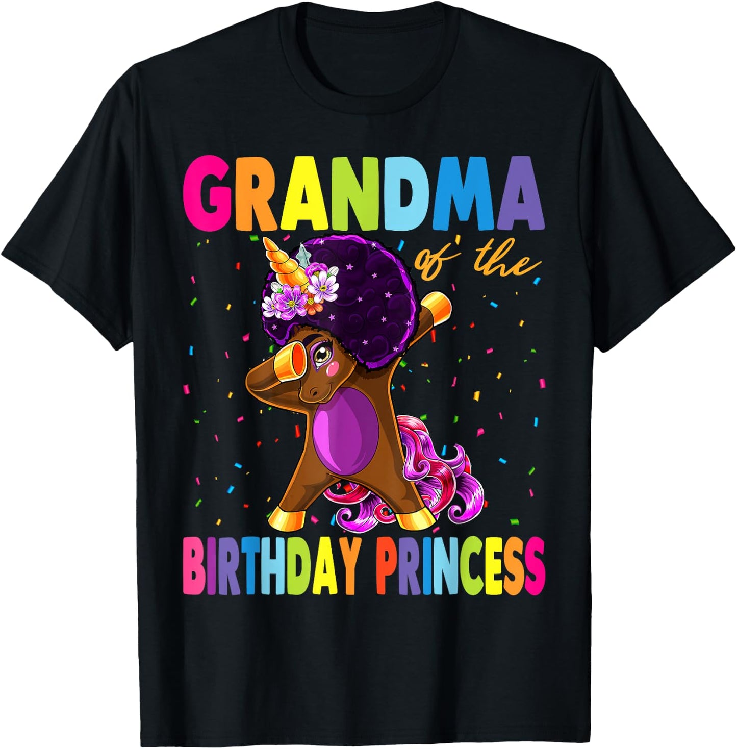 Dabbing Unicorn Afro Grandma of the Birthday Princess T-Shirt - T-Shirt | Black