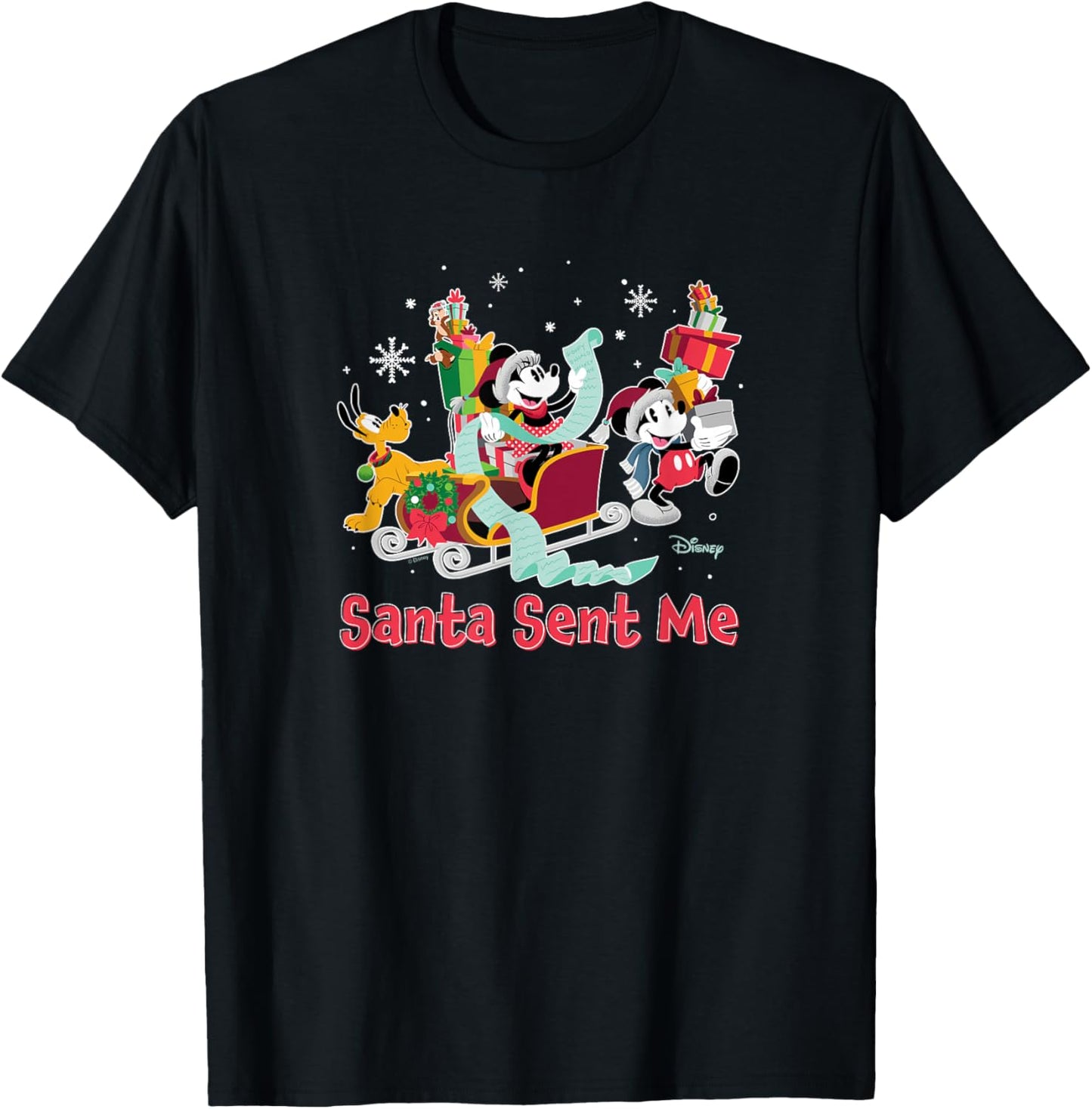 Disney - Mickey Minnie Pluto Santa Sent Me T-Shirt - T-Shirt | Black