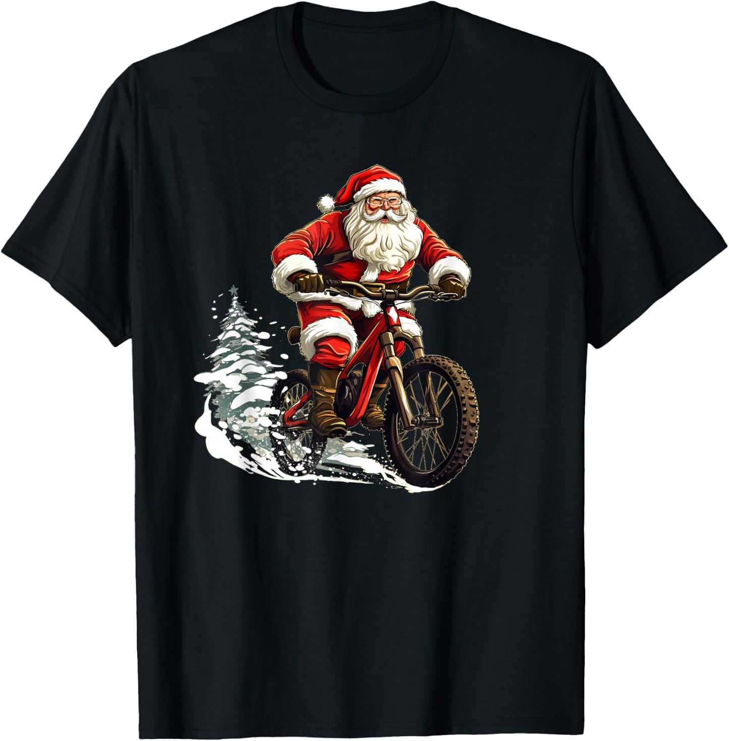 Funny Bike Stunts with Santa Claus for Boys and Girls T-Shirt - T-Shirt | Black