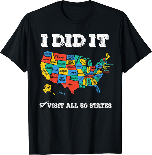Visited All 50 States, USA map for Travel Champion Lover T-Shirt - T-Shirt | Black