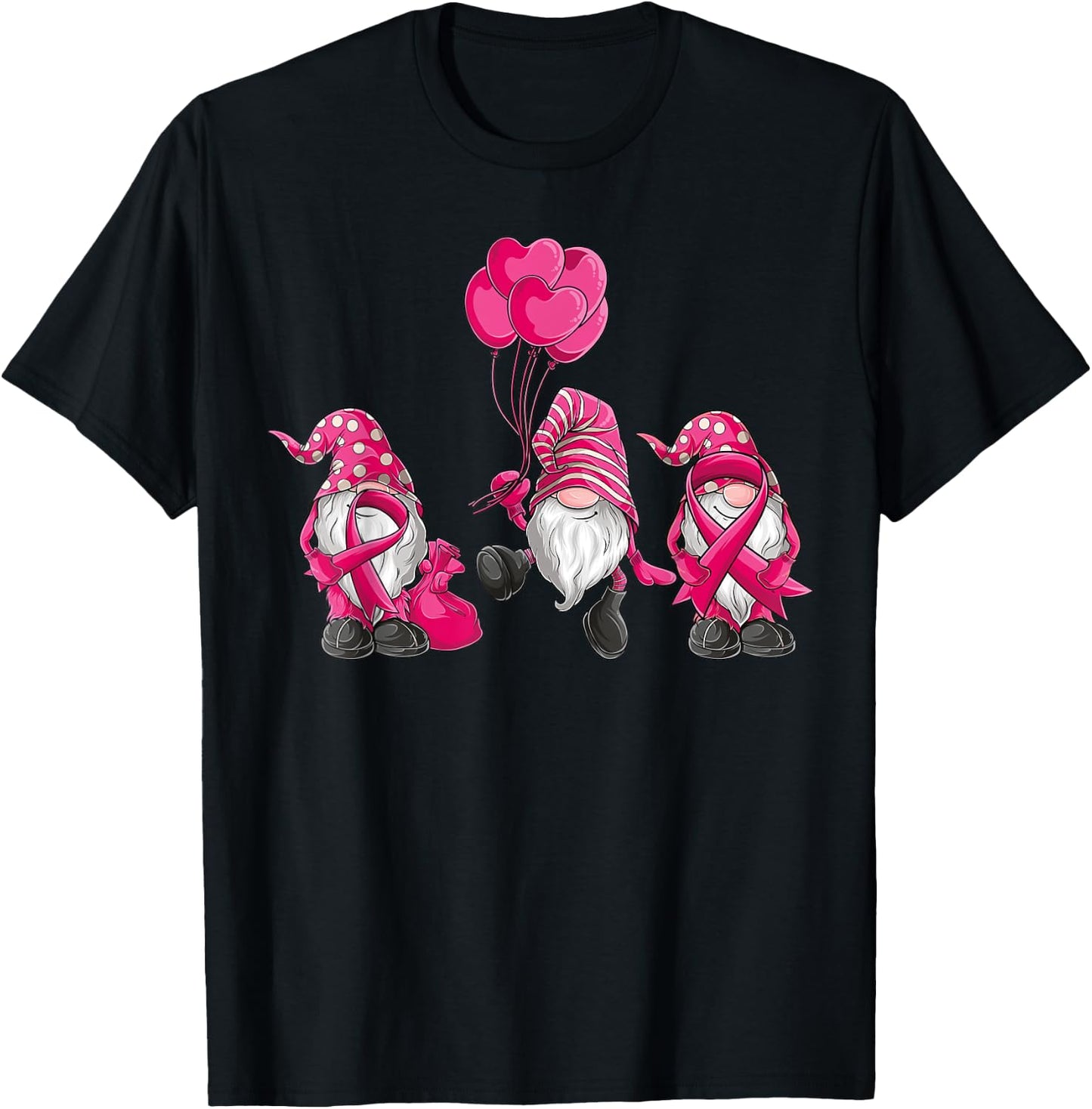gnomes Breast Cancer Awareness Pink Ribbon women girls T-Shirt - T-Shirt | Black