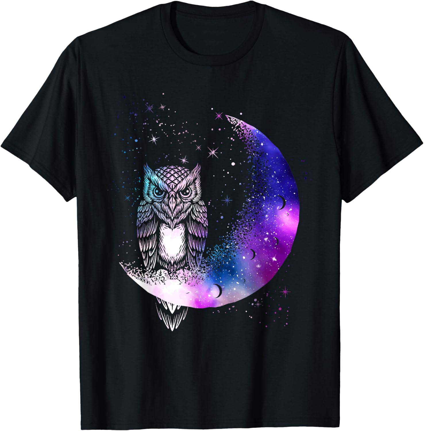 Owl Moon Galaxy Bird Crescent T-Shirt - T-Shirt | Black