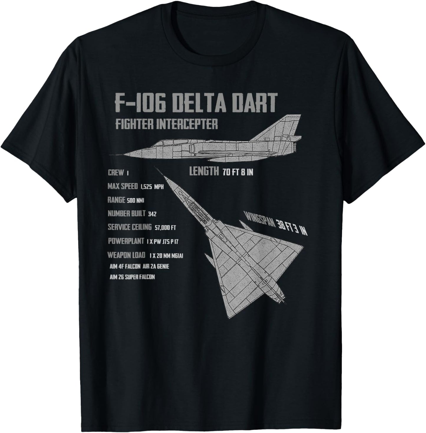 F-106 Delta Dart - Men, Boys - Black - Short Sleeve - Classic Fit - Cotton, Polyester - Small T-Shirt - T-Shirt | Black