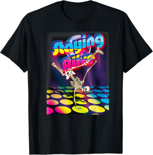 Staying Alive Funny Skeleton Dancing Halloween Vintage Disco T-Shirt - T-Shirt | Black