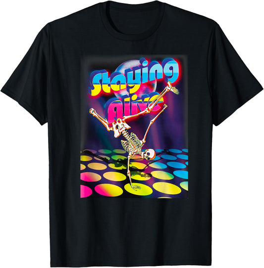Staying Alive Funny Skeleton Dancing Halloween Vintage Disco T-Shirt - T-Shirt | Black