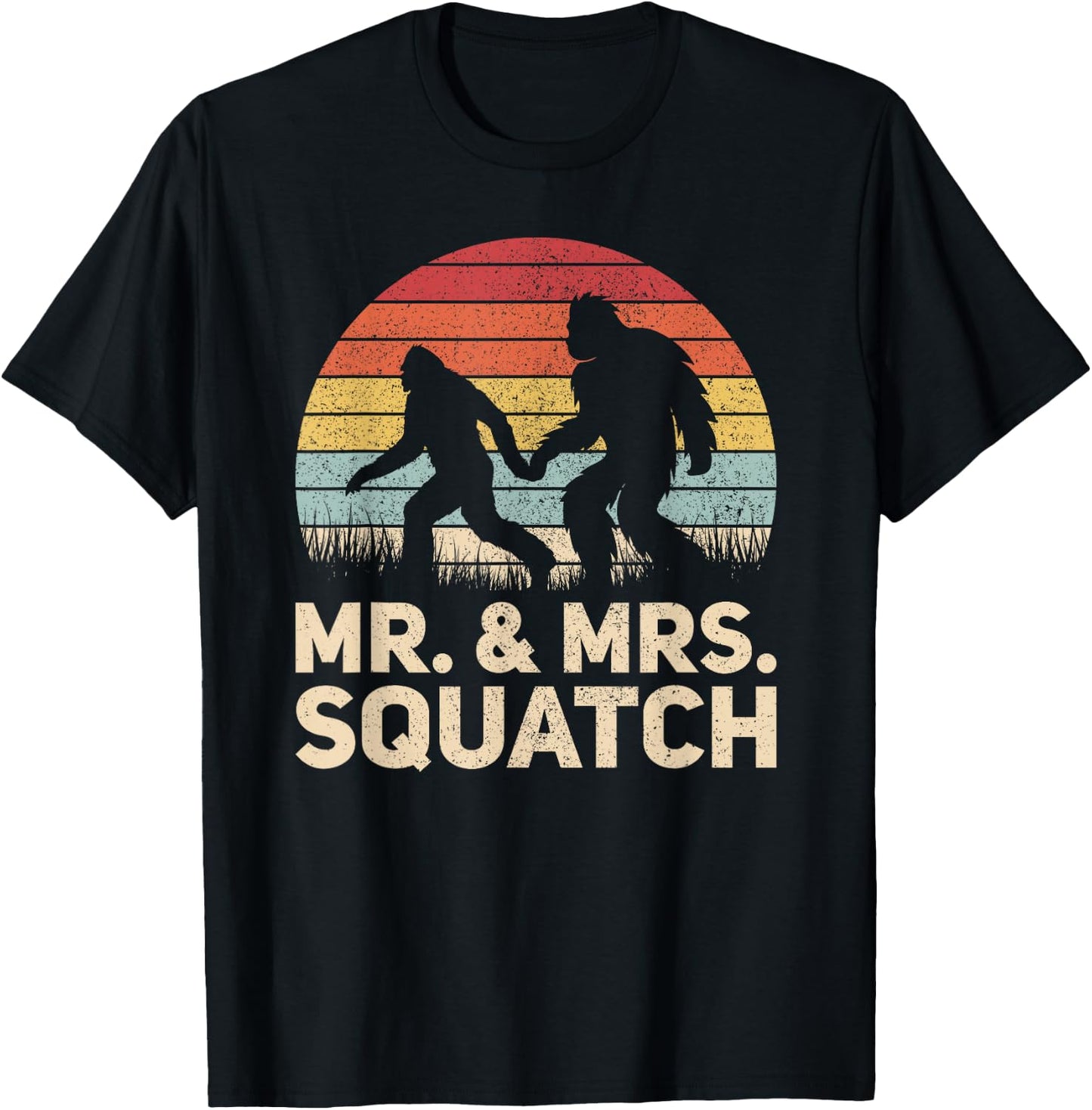 Matching Mr & Mrs Outfit Husband Wife Funny Wedding Bigfoot T-Shirt - T-Shirt | Black