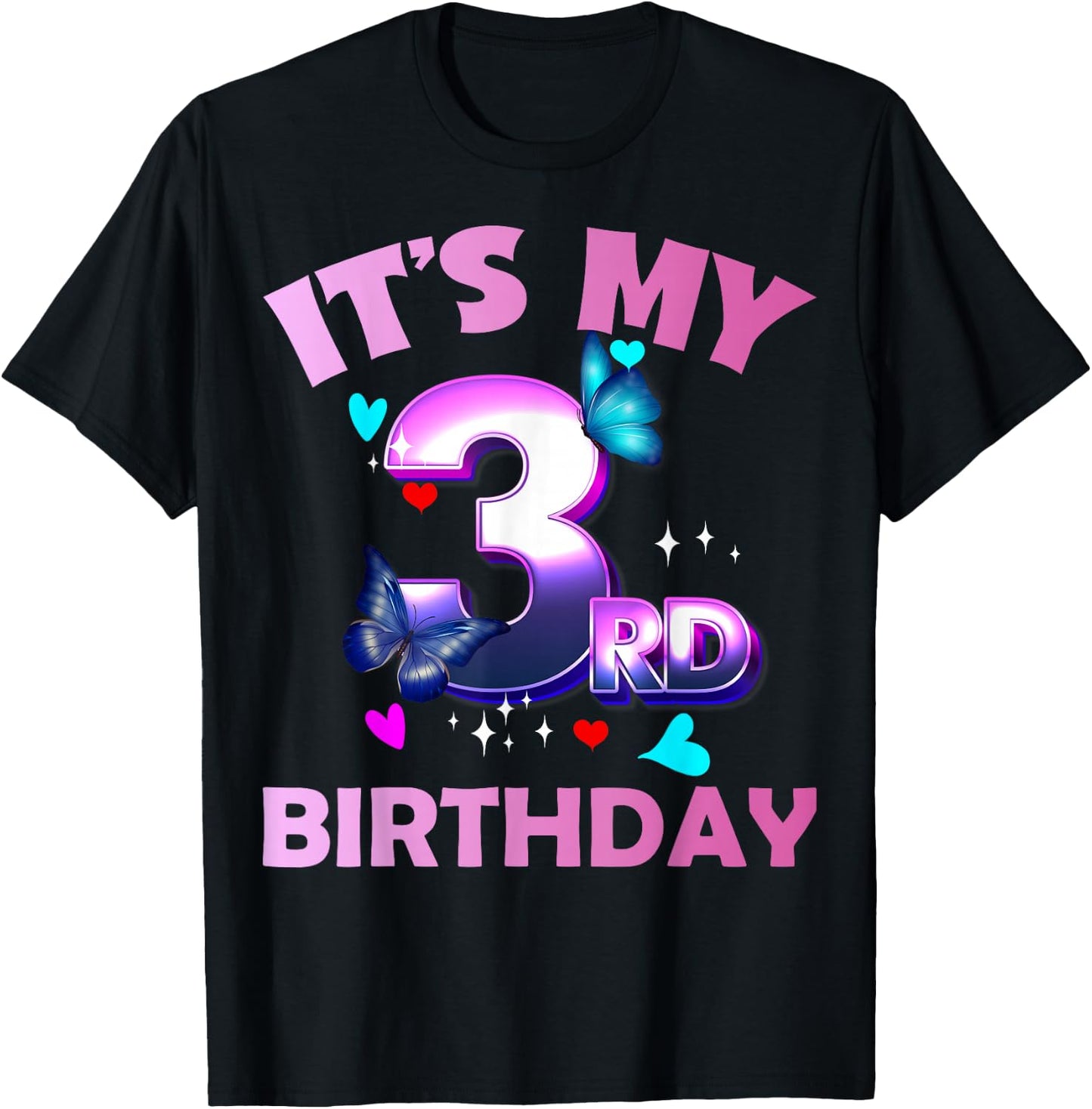 Butterflies - Girls and Boys - It´s My 3rd Birthday T-Shirt - T-Shirt | Black
