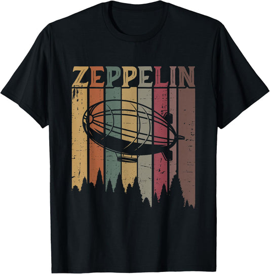 Retro Zeppelin 70s 80s Dirigible Airship Zepelin Zepplin T-Shirt - T-Shirt | Black