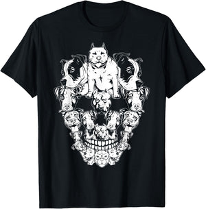 Halloween Pitbull Skull Skeleton Pitbull Dog Costume Spooky Women Kids T-Shirt - T-Shirt | Black