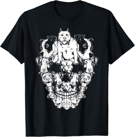 Halloween Pitbull Skull Skeleton Pitbull Dog Costume Spooky Women Kids T-Shirt - T-Shirt | Black