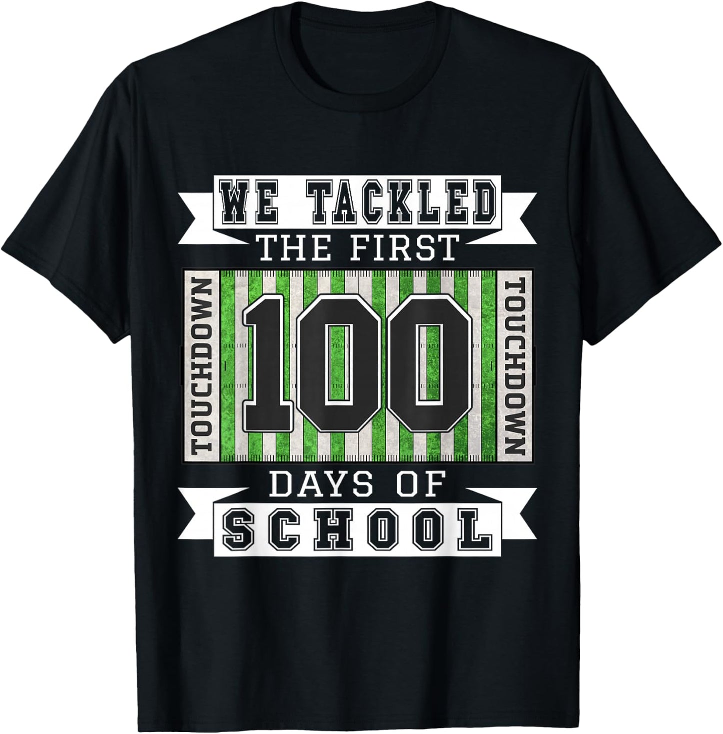 100 Days of School Football Theme - School Teacher Student T-Shirt - T-Shirt | Black