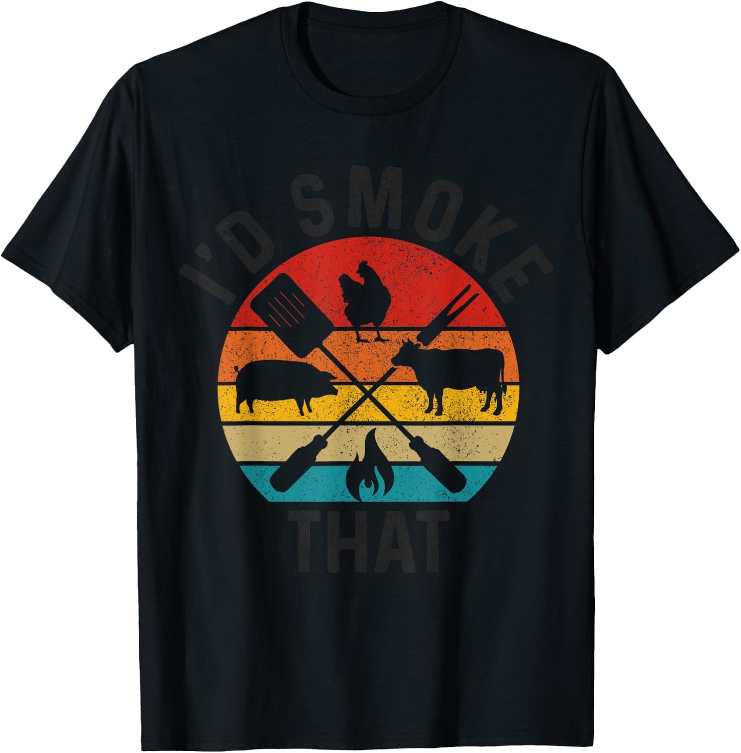 Chef Butcher BBQ I'd Smoke That Funny Father's Day Vintage T-Shirt - T-Shirt | Black