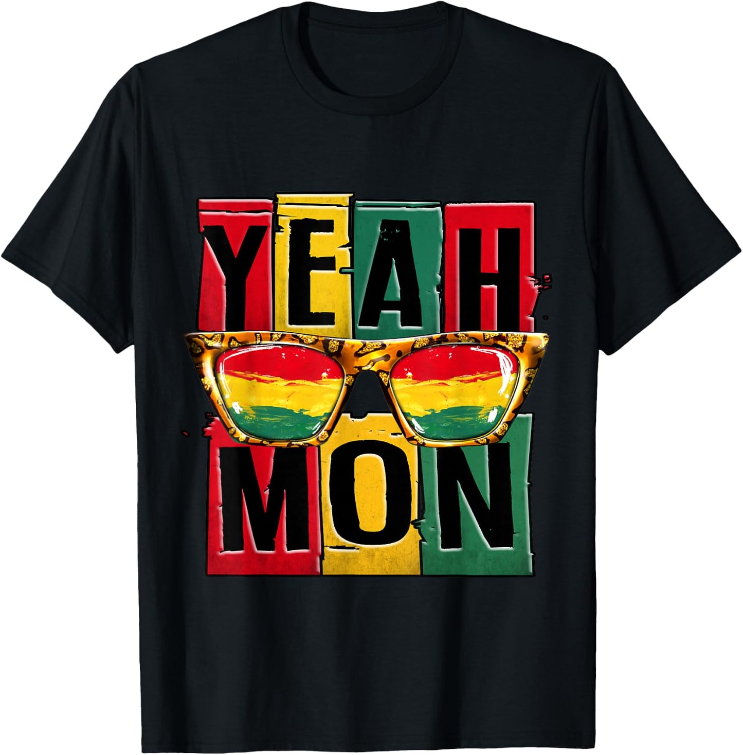 Yeah Mon Funny Jamaican Pride Jamaica Vacation Reggae T-Shirt - T-Shirt | Black