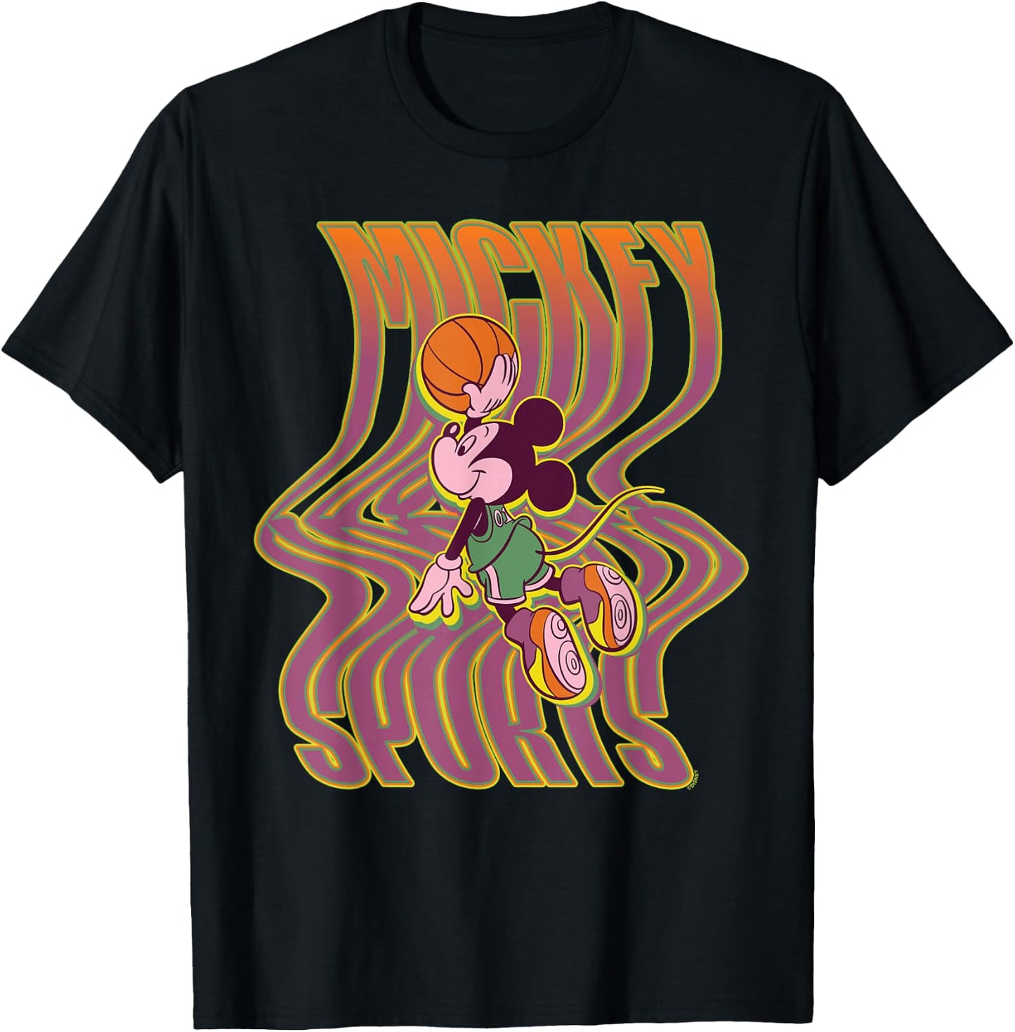 Disney Mickey Mouse Sports Basketball Dunk Wavy Letters T-Shirt - T-Shirt | Black