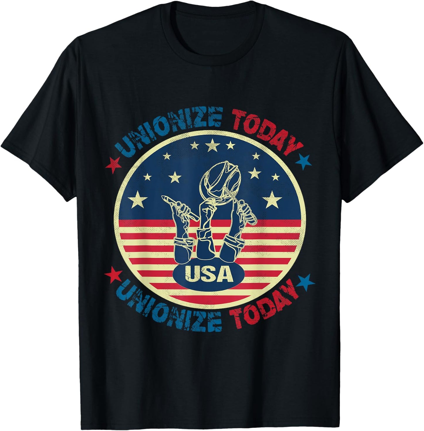 USA Flag UNIONIZE TODAY Workers Vintage American LABOR DAY Women Men T-Shirt - T-Shirt | Black