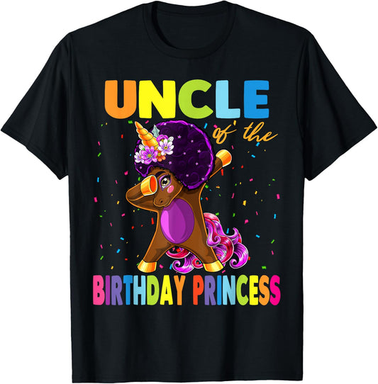Dabbing Unicorn Afro Uncle of the Birthday Princess T-Shirt - T-Shirt | Black