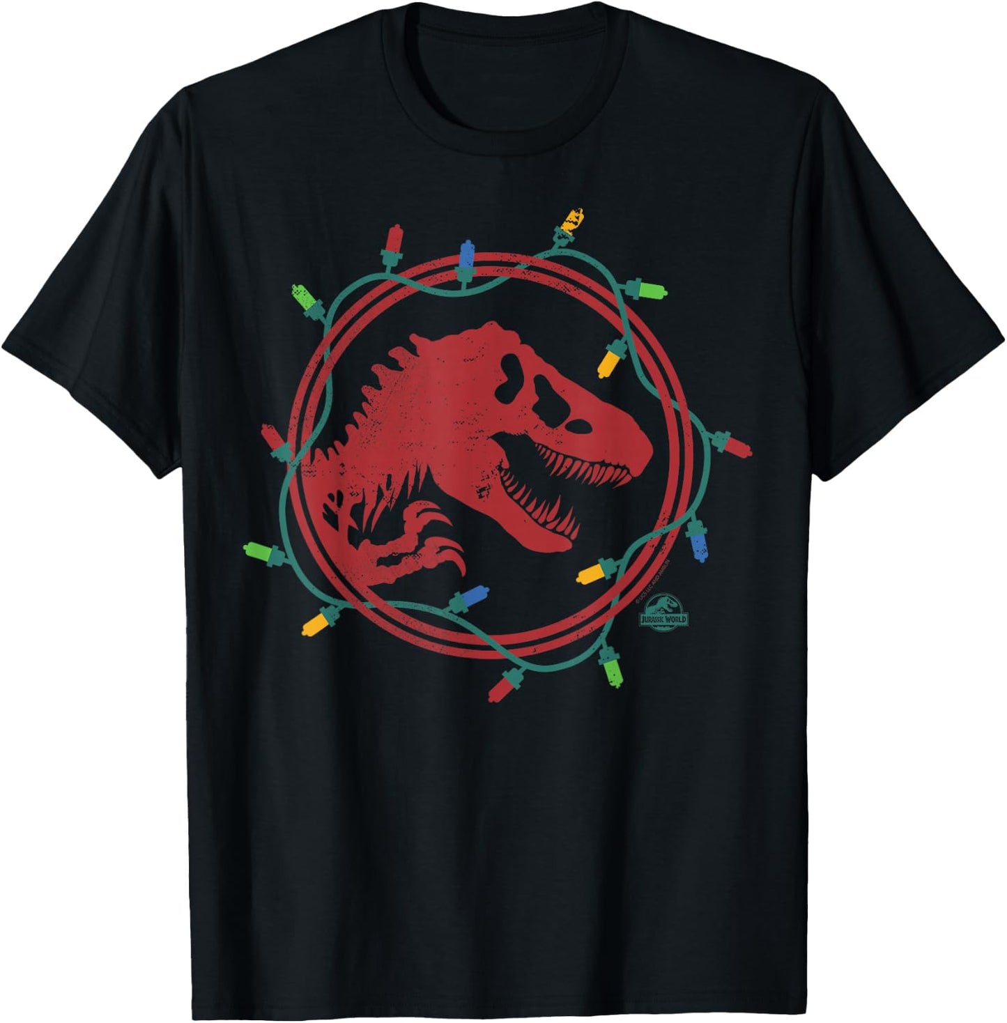 Jurassic World Kids' T-Rex Christmas Lights - Black, Short Sleeve, , Small T-Shirt - T-Shirt | Black