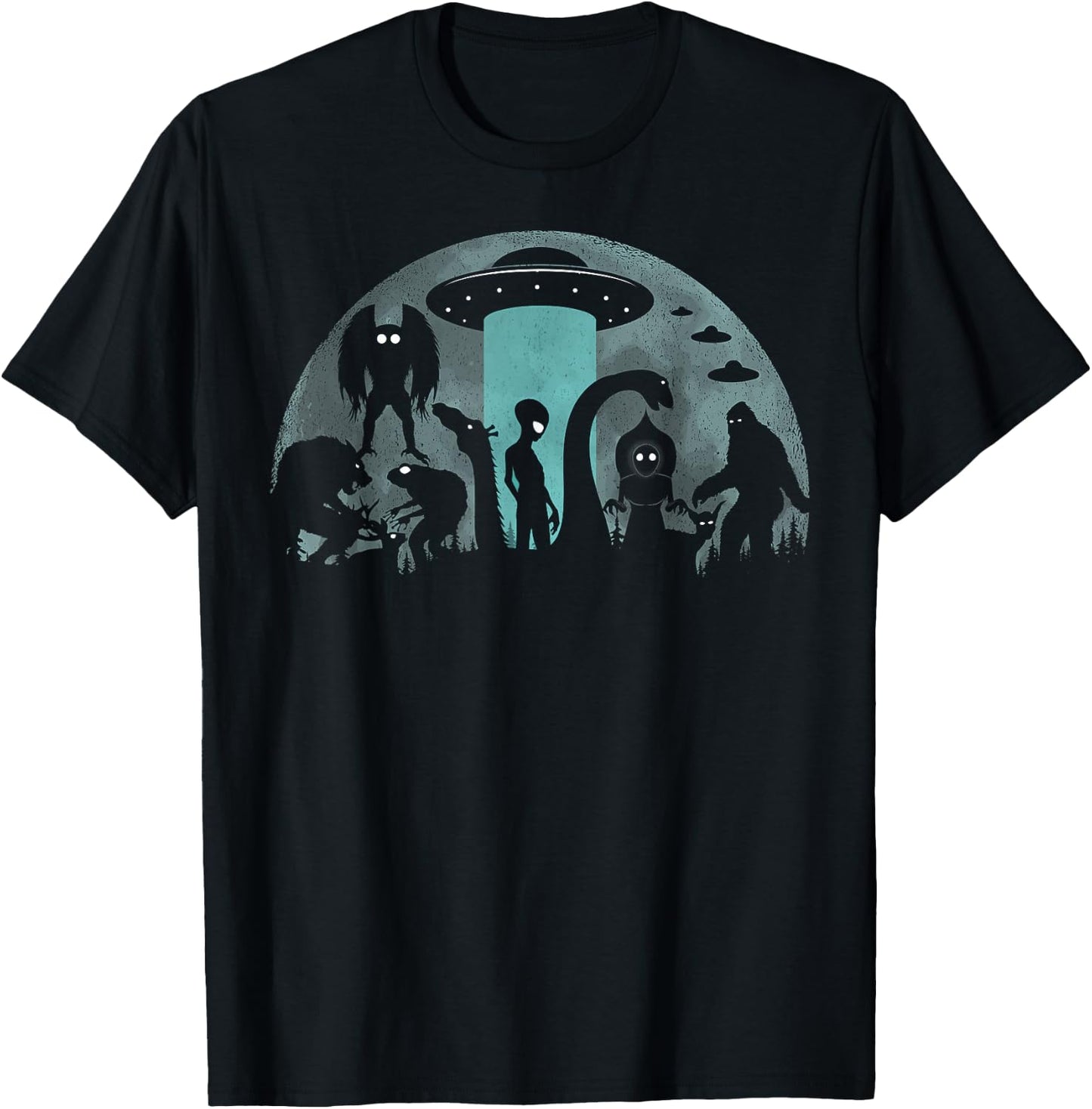 Bigfoot Loch Ness Monster Mothman And Aliens Funny Cryptid T-Shirt - T-Shirt | Black