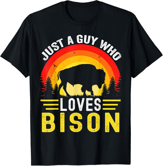 Just A Guy Who Loves Bison Retro Vintage American Bison T-Shirt - T-Shirt | Black
