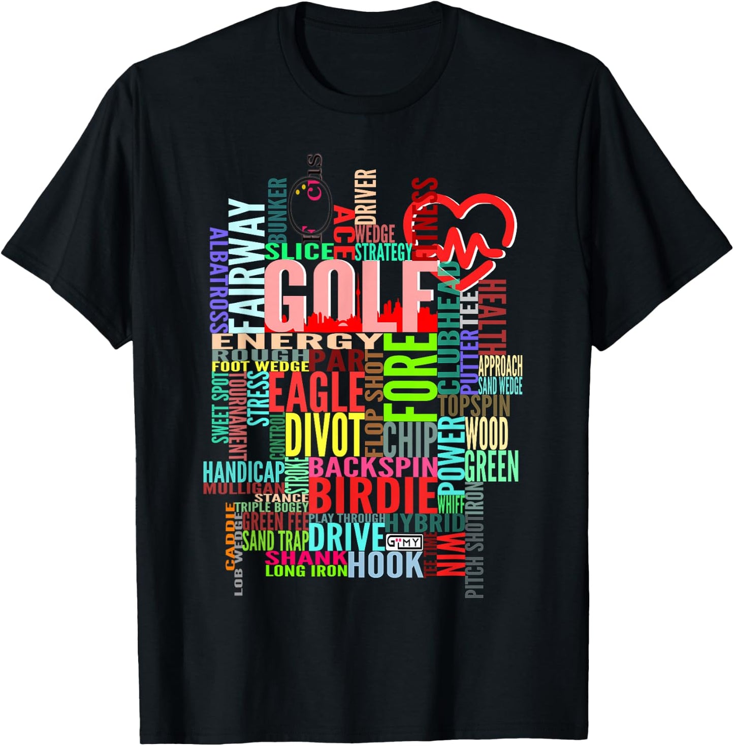 Colorful Golf Word Cloud Funny Golfer Design T-Shirt - T-Shirt | Black