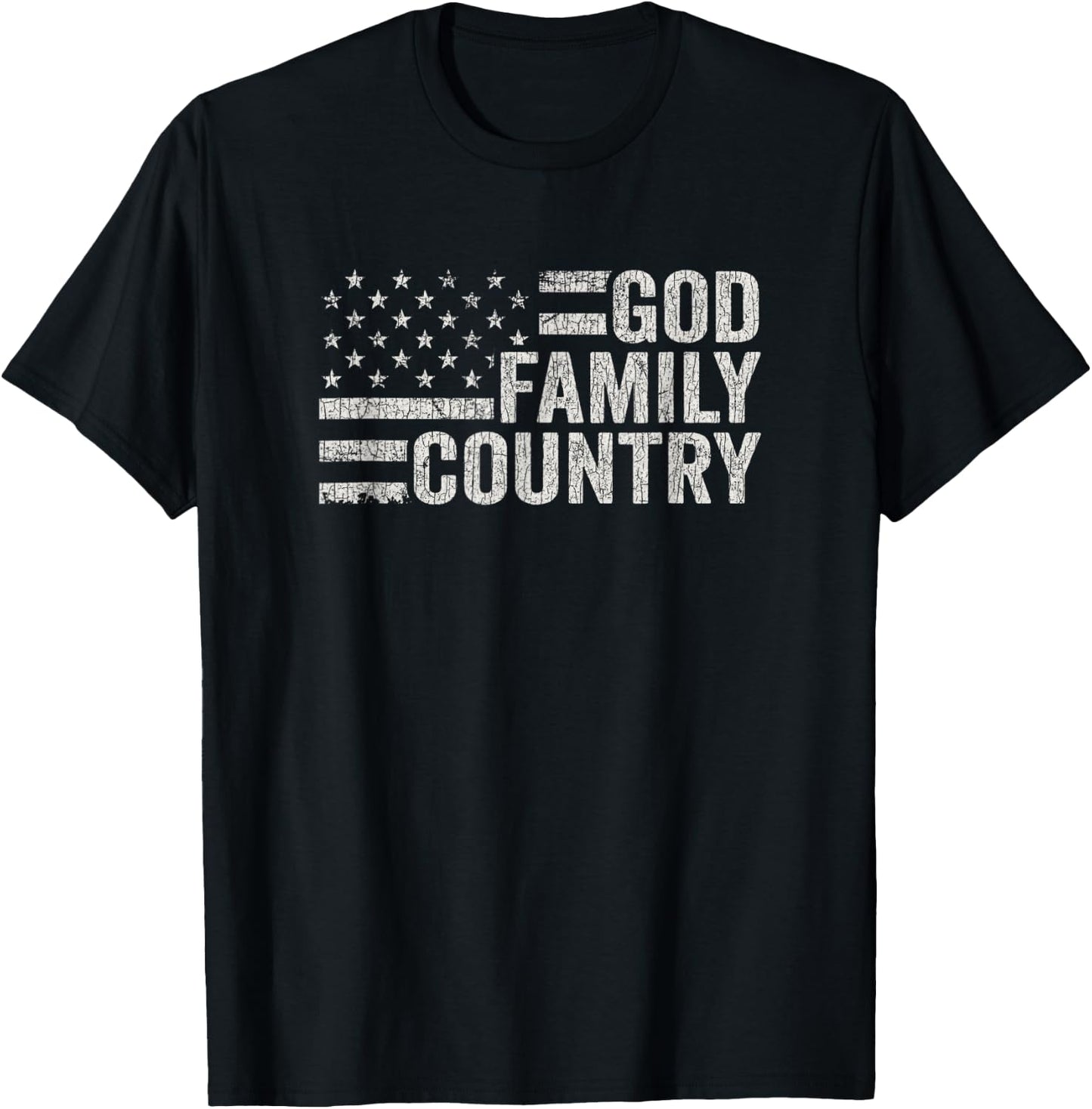 Vintage God Family Country Patriotic Christian American T-Shirt - T-Shirt | Black