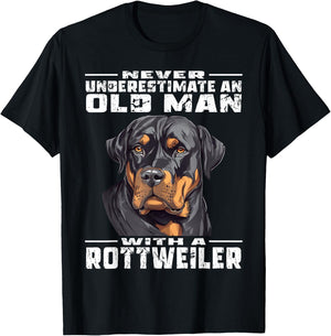 Never Underestimate an Old Man with a Rottweiler T-Shirt - T-Shirt | Black