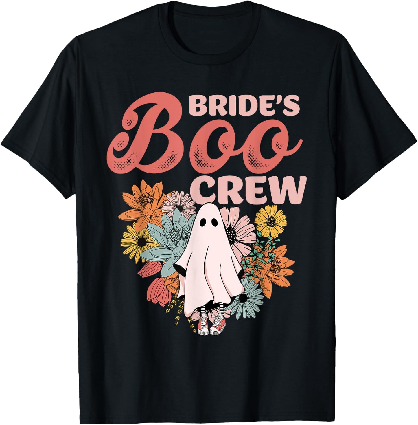 Bride's Boo Crew Floral Ghost Wedding Bachelorette Halloween T-Shirt - T-Shirt | Black