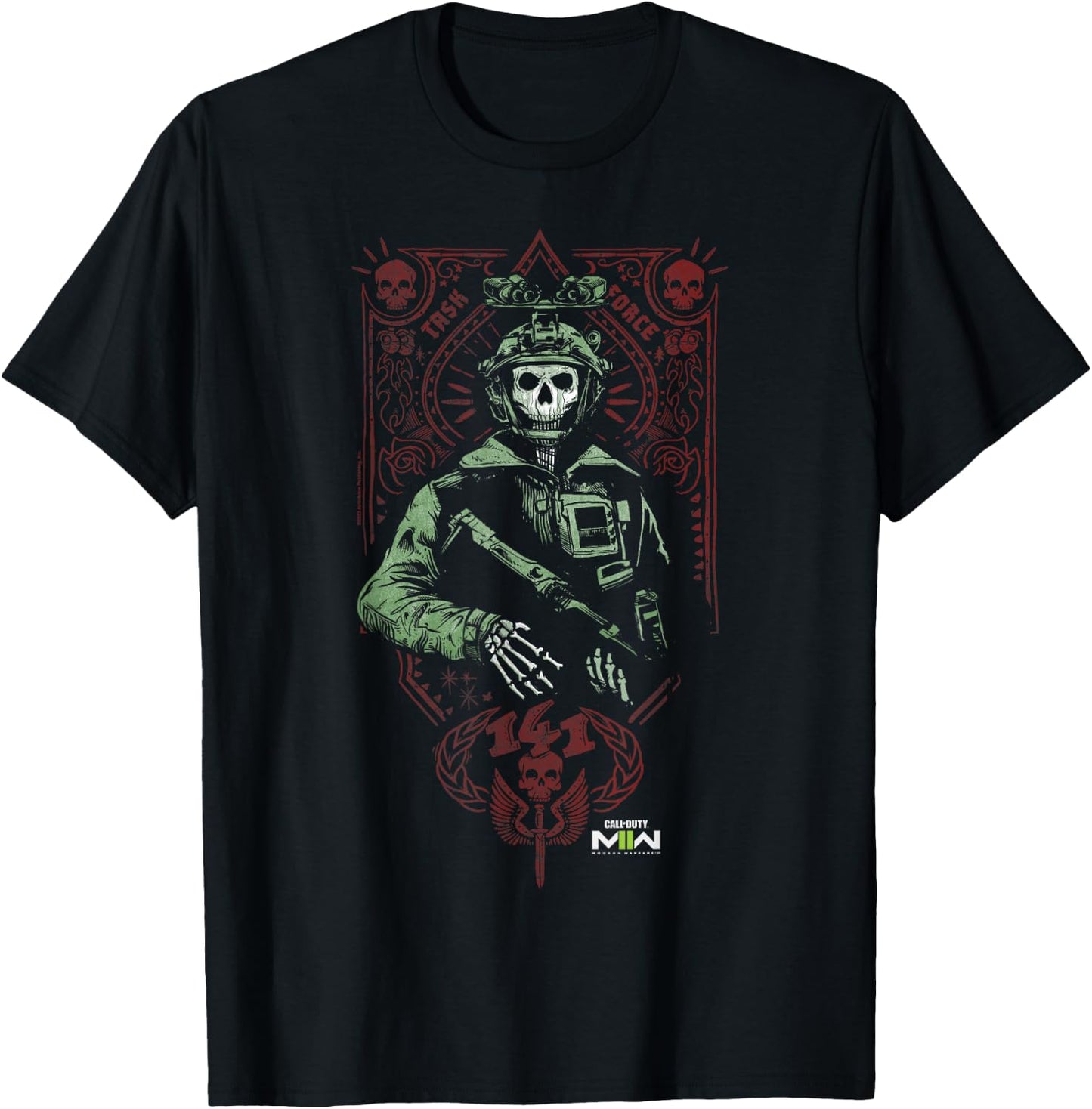 Call of Duty: Modern Warfare 2 Ghost Playing Card Portrait T-Shirt - T-Shirt | Black