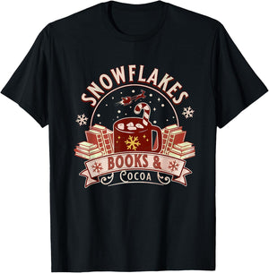 Snowflakes Books & Cocoa Cozy Design T-Shirt - T-Shirt | Black