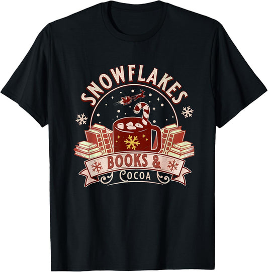 Snowflakes Books & Cocoa Cozy Design T-Shirt - T-Shirt | Black