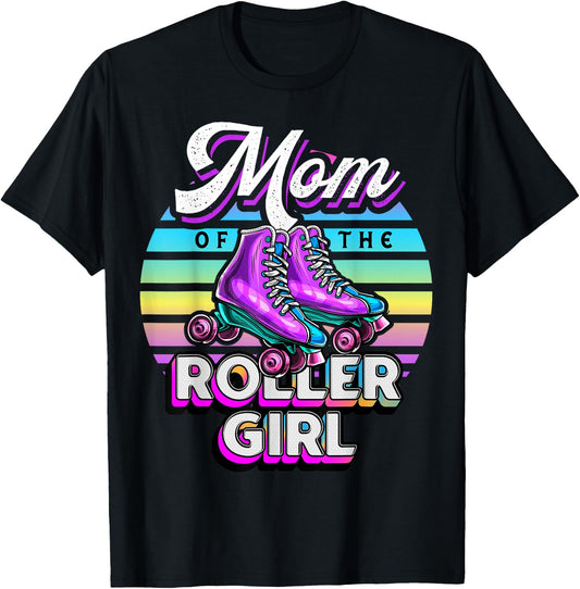 Mom of Roller Girl Roller Skating Birthday Matching Family T-Shirt - T-Shirt | Black
