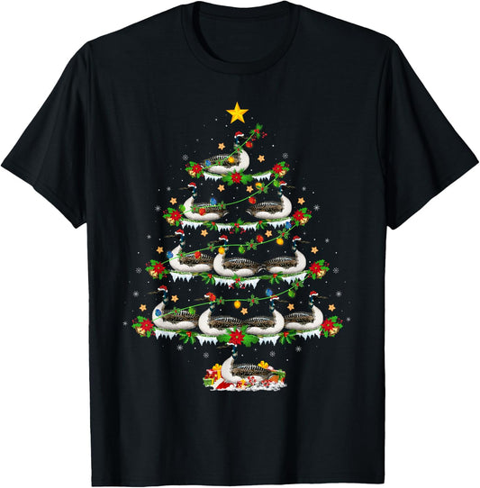 Loon Bird Lover Xmas Lights Loon Christmas Tree T-Shirt - T-Shirt | Black