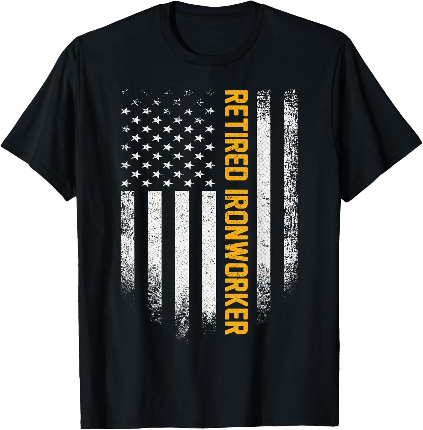 Vintage American Flag Retired Ironworker Funny Iron Worker T-Shirt - T-Shirt | Black