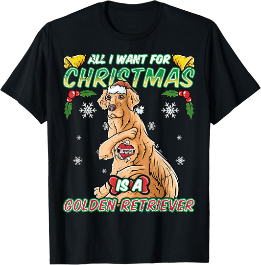 All I Want For Christmas Is A Golden Retriever Santa Claus T-Shirt - T-Shirt | Black