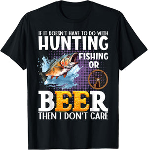 Funny fall or spring bass fishing elk dear hunting and beer T-Shirt - T-Shirt | Black