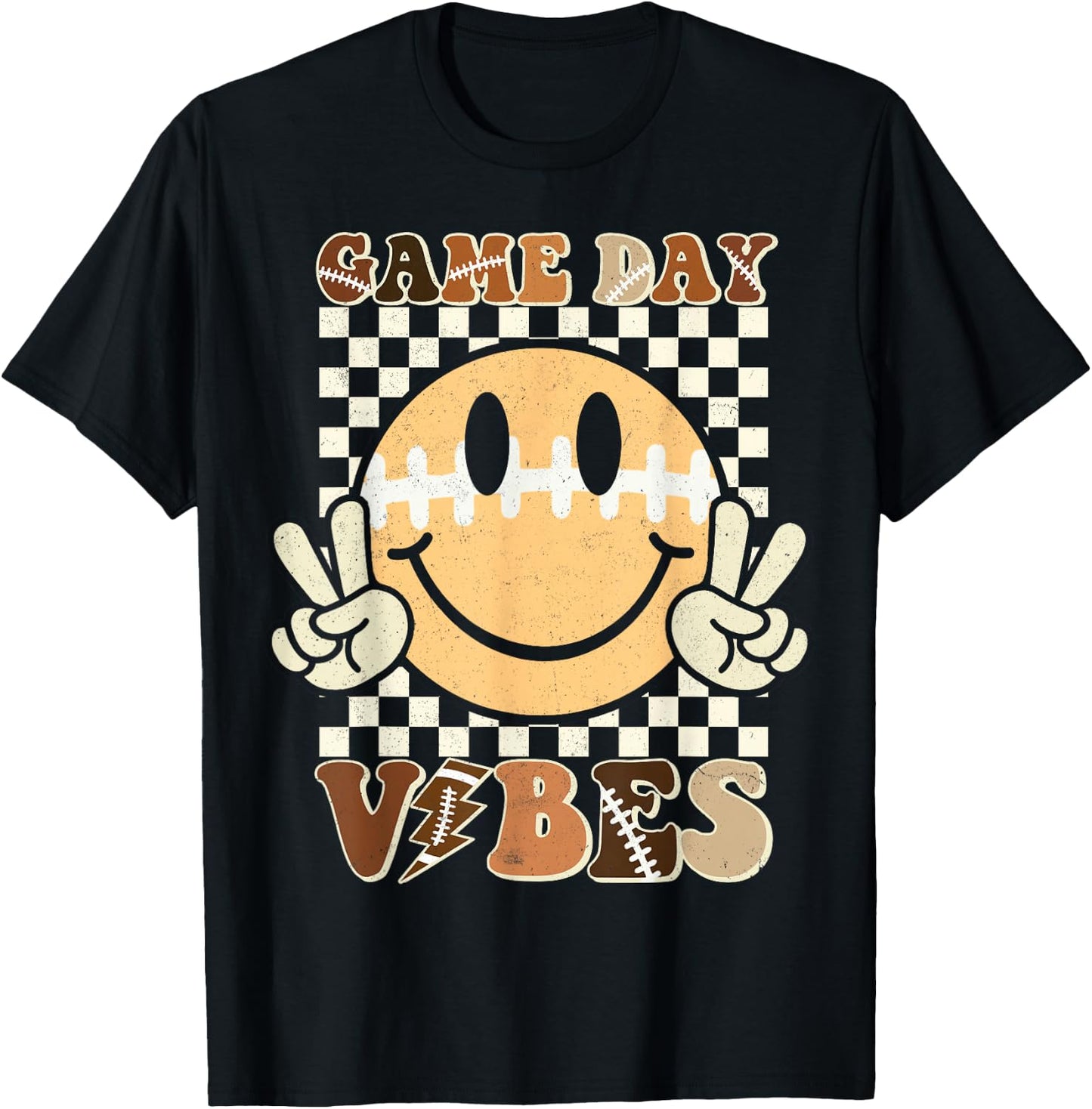 Funny Face American Football Game Day Vibes Sport Women Girl T-Shirt - T-Shirt | Black