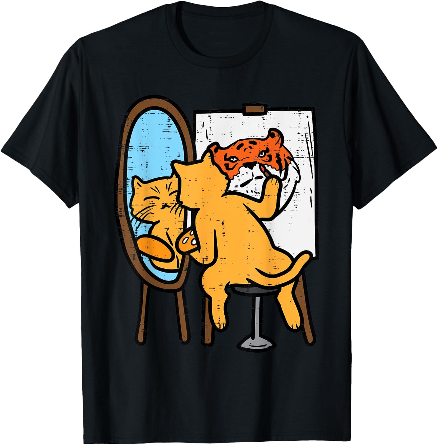 Cat Painting Tiger Funny Humor Inspirational Men Women Kids T-Shirt - T-Shirt | Black